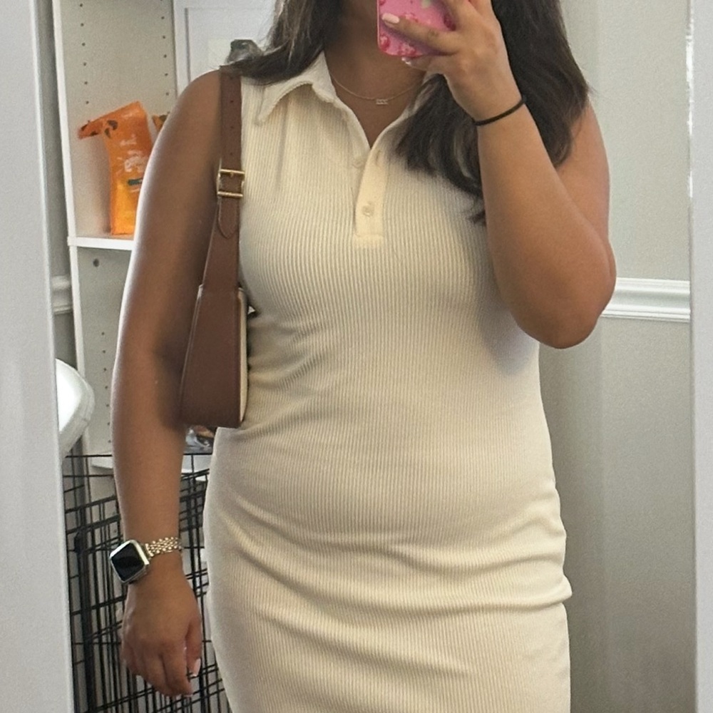 Forever 21 Cream Sleeveless Polo Midi Dress